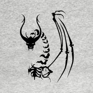 Black Tribal Skeletal Dragon T-Shirt